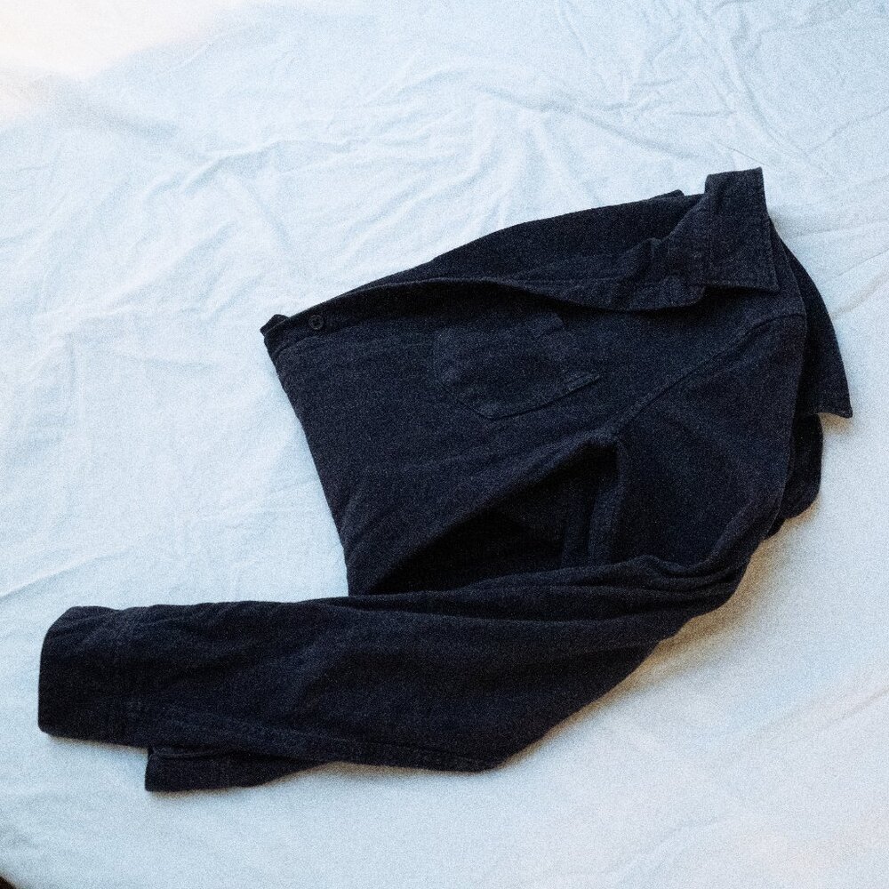 Navy, 100% cotton, button down with small breast pocket